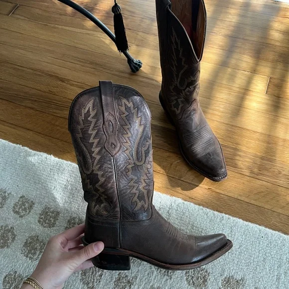 Old West Brown Western Cowboy Boots - Picture 1 of 4